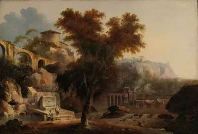 Italian landscape with ruins of an aqueduct