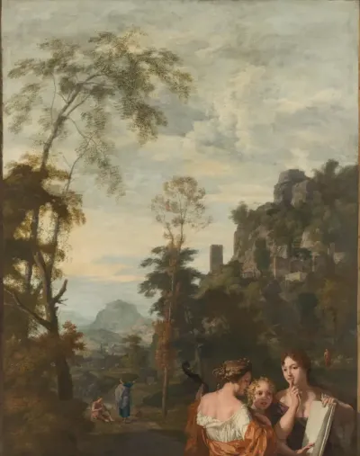 Italian Landscape with three Women Making Music
