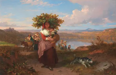 Italian peasants in a landscape near lake Nemi