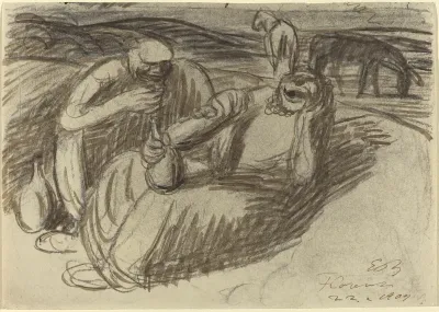 Italian Peasants with Wine Flasks