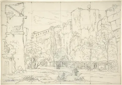 Italian View: A Pathway and Arbor at the Base of Cliffs