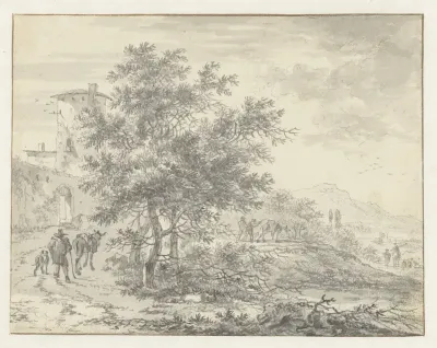 Italianate Landscape with a Round Tower on a City Wall