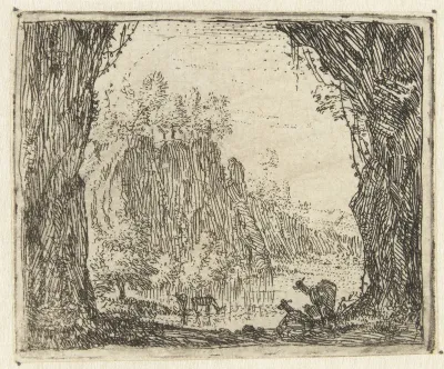 Italianiserend landschap met geiten bij een rivier