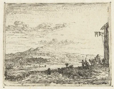 Italianiserend landschap met wagen bij herberg