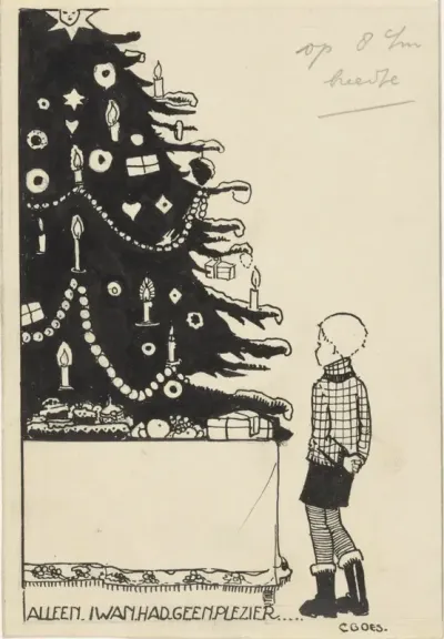 Iwan bij een kerstboom