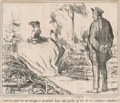 J'aimerais autant voir un ouragan se promener dans mon jardin qu'une de ces satanées crinolines!