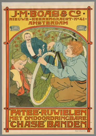 J.M. Boas & Co. Nieuwe-Heerengracht 41 Amsterdam. 'Patee'-rijwielen met ondoordringbare 'Chase' banden