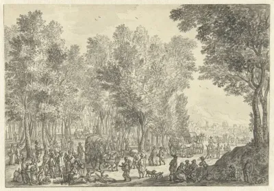 Jaarmarkt onder bomen