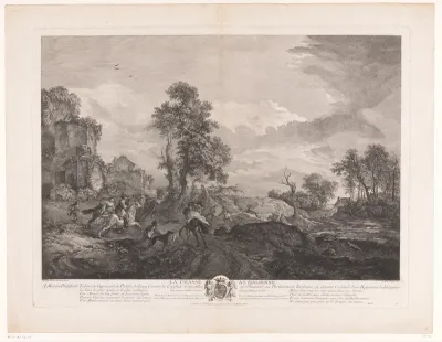 Jachtgezelschap in een landschap