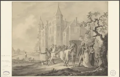 Jachtgezelschap voor een kasteel