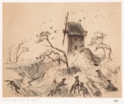 Jachthonden rondom een molen