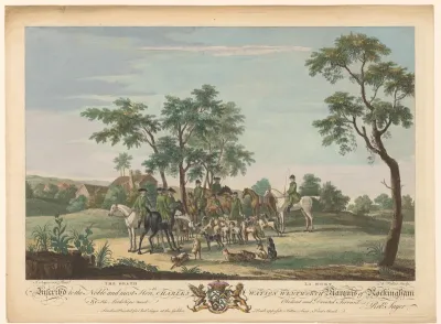 Jachtpartij met buit in een landschap