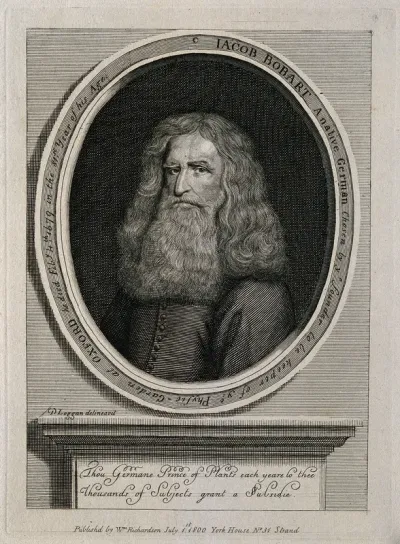 Jacob Bobart. Line engraving by M. Burghers after D. Loggan