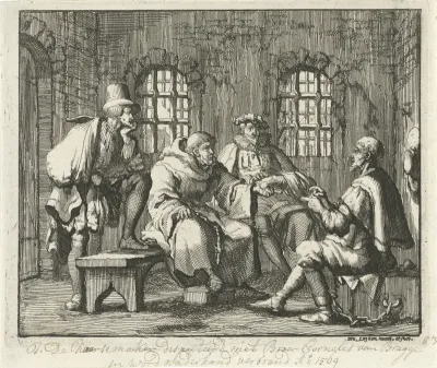 Jacob de Kaarsengieter disputeert in de gevangenis te Brugge met Broeder Cornelis, 1569