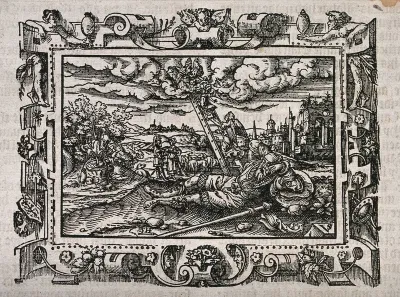 Jacob dreams of the heavenly ladder; he consecrates with oil the spot where he slept; he meets Rachel, who is tending sheep in the vicinity of a Mesopotamian city