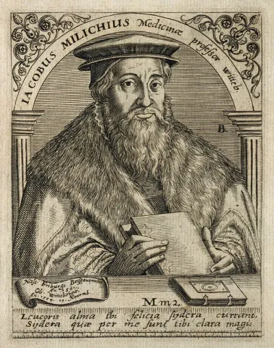 Jacob Milich. Line engraving by T. de Bry