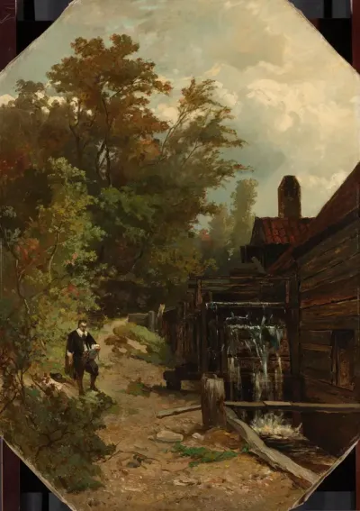 Jacob van Ruisdael, een watermolen schetsend