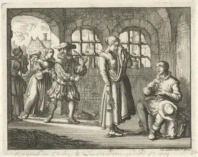 Jacques d'Auchy neemt in de gevangenis te Leeuwarden afscheid van zijn vrouw, 1558