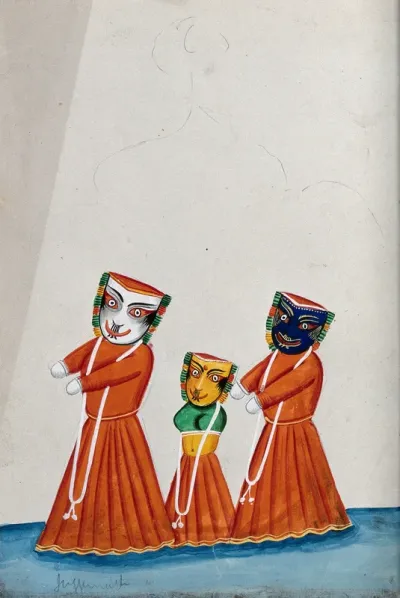 Jagannāth, Subhadrā and Balarāma standing from right to left