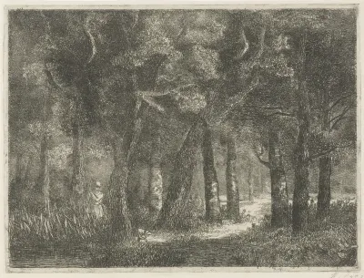 Jager en zijn hond in het bos