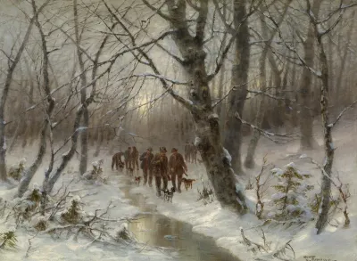 Jäger im Winterwald