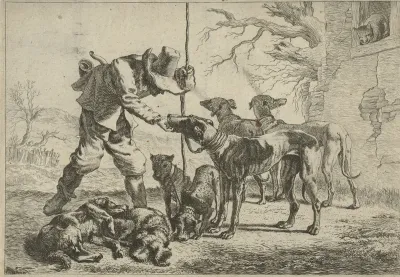 Jager met zeven honden