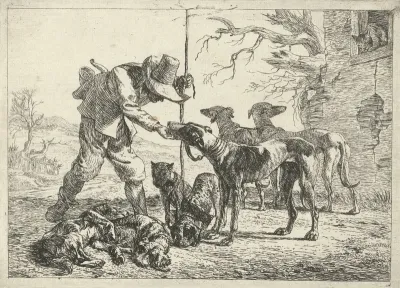 Jager met zeven honden