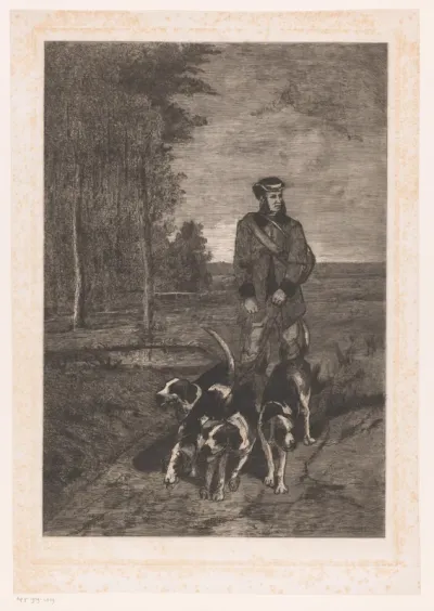Jagersknecht met vier honden