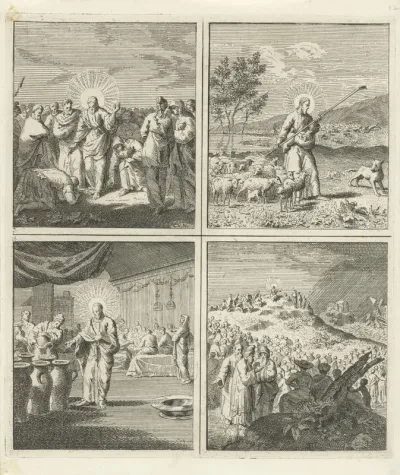 Jaïrus knielt voor Christus / Christus als de goede herder / Bruiloft te Kana / Bergrede