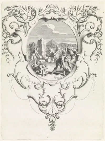 Jakob en Laban richten een gedenksteen op