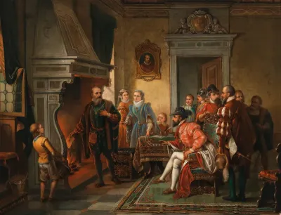 Jakob Fugger burning the debenture bonds of Charles V