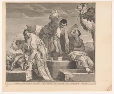 Jakob geeft de kudde van Rachel te drinken