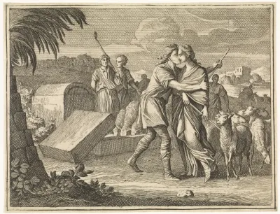 Jakob kust Rachel bij de bron