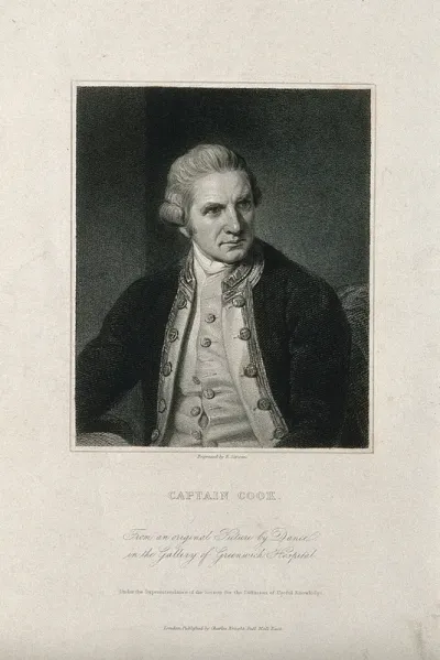 James Cook. Line engraving by E. Scriven after Sir N. Dance-Holland, 1776