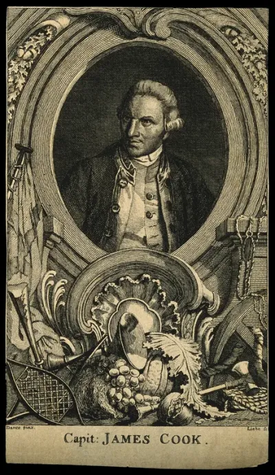 James Cook. Line engraving by G. A. Liebe after Sir N. Dance-Holland, 1776