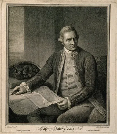 James Cook. Line engraving by J. K. Sherwin, 1779, after Sir N. Dance-Holland, 1776