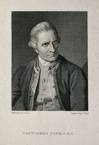 James Cook. Line engraving by T. Wright after Sir N. Dance-Holland, 1776