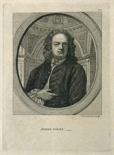 James Gibbs. Line engraving by A. Bannerman, 1762, after J. McArdell after W. Hogarth