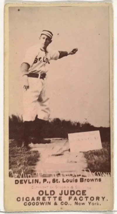 James H. "Jim" Devlin, Pitcher, St. Louis Browns, from the Old Judge series (N172) for Old Judge Cigarettes