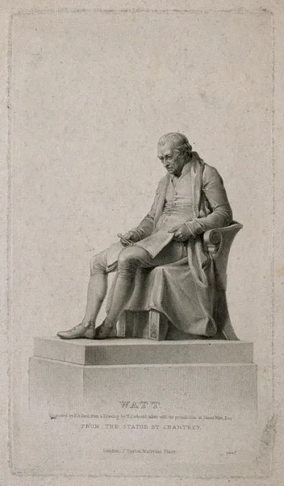 James Watt. Stipple engraving by H. Adlard after H. Corbould after Sir F. Chantrey