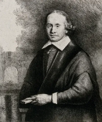 Jan Antonides van der Linden, professor of medicine, holding a book