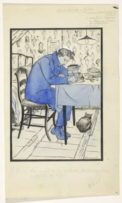 Jan maakt huiswerk aan een tafel