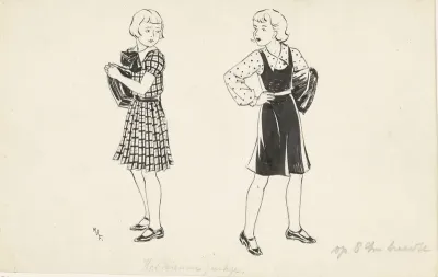 Jannie en Lenie met schooltassen