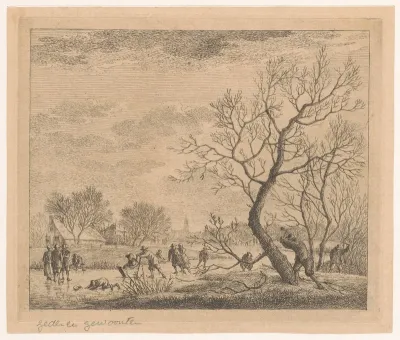 Januari: winterlandschap met schaatsers