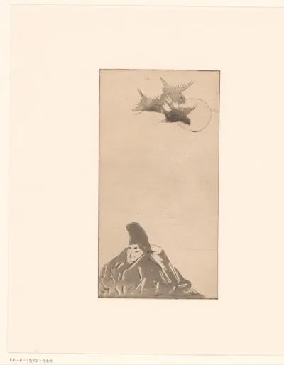 Japans motief met een man en drie vogels