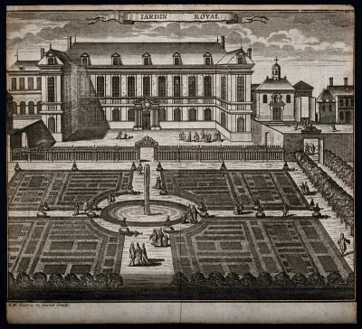Jardin Royal, Paris: showing figures strolling in the garden