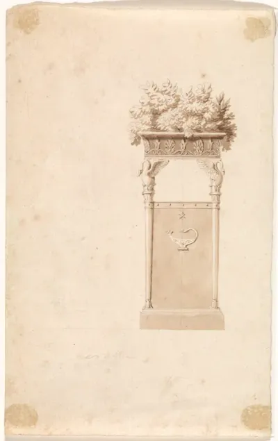 Jardinière met versiering olielamp