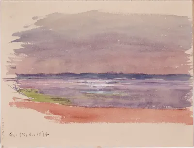 Järvi- tai merimaisema. Todennäköisesti 1910-12