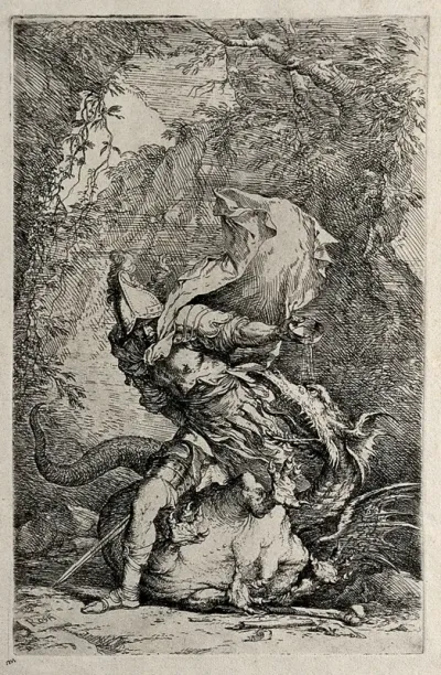 Jason fighting with the dragon