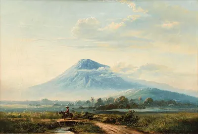 Javanese Landscape with Gunung Merapi and Horseman
